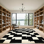 Monochrome Abstract Geometric Checkered Grid Rug