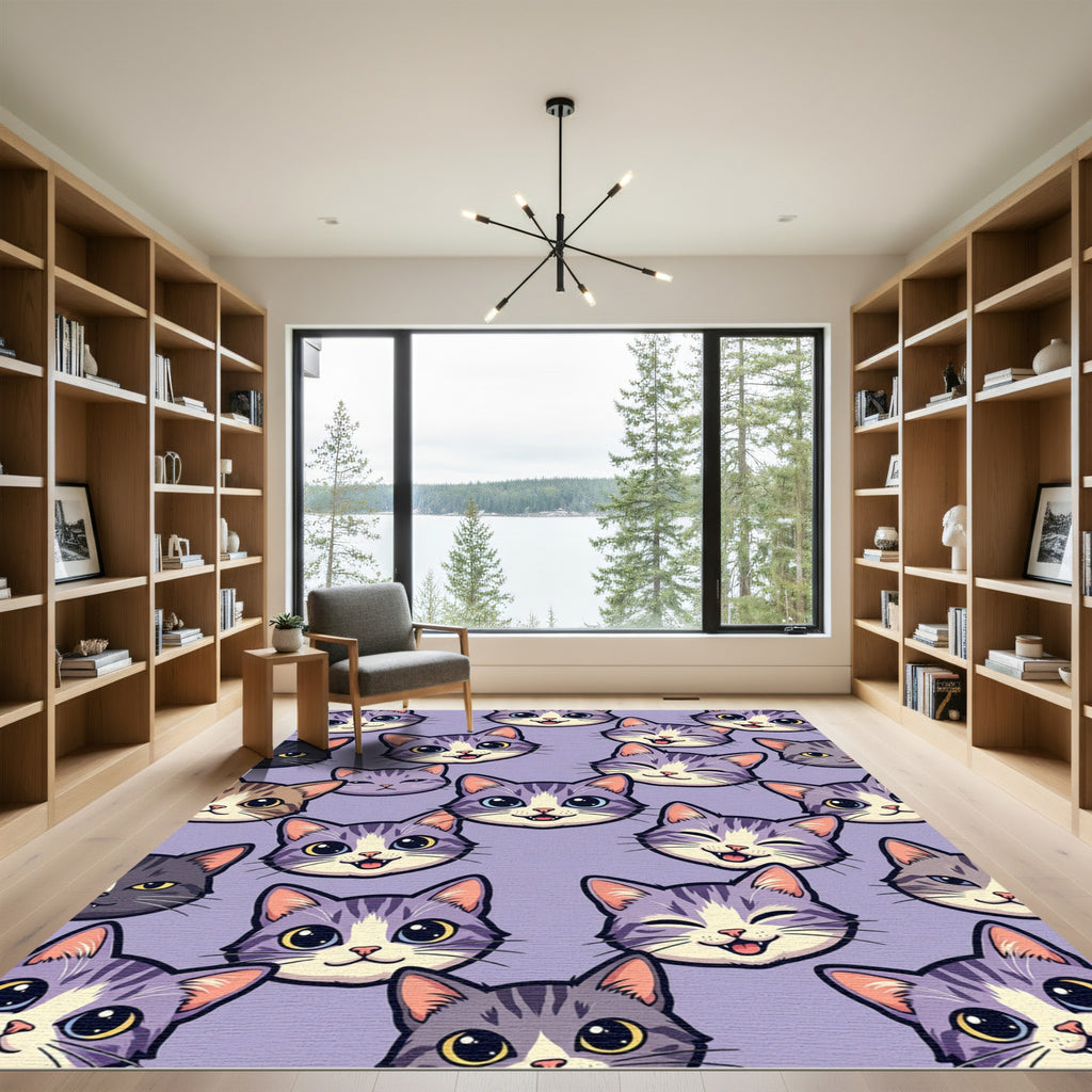 Cute Lavender Kitten Face Collage Rug