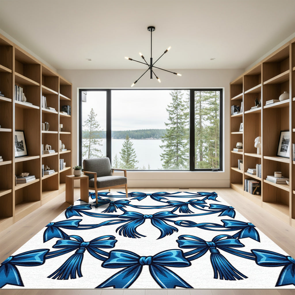 Elegant Deep Blue Bow Swag Repeat Rug