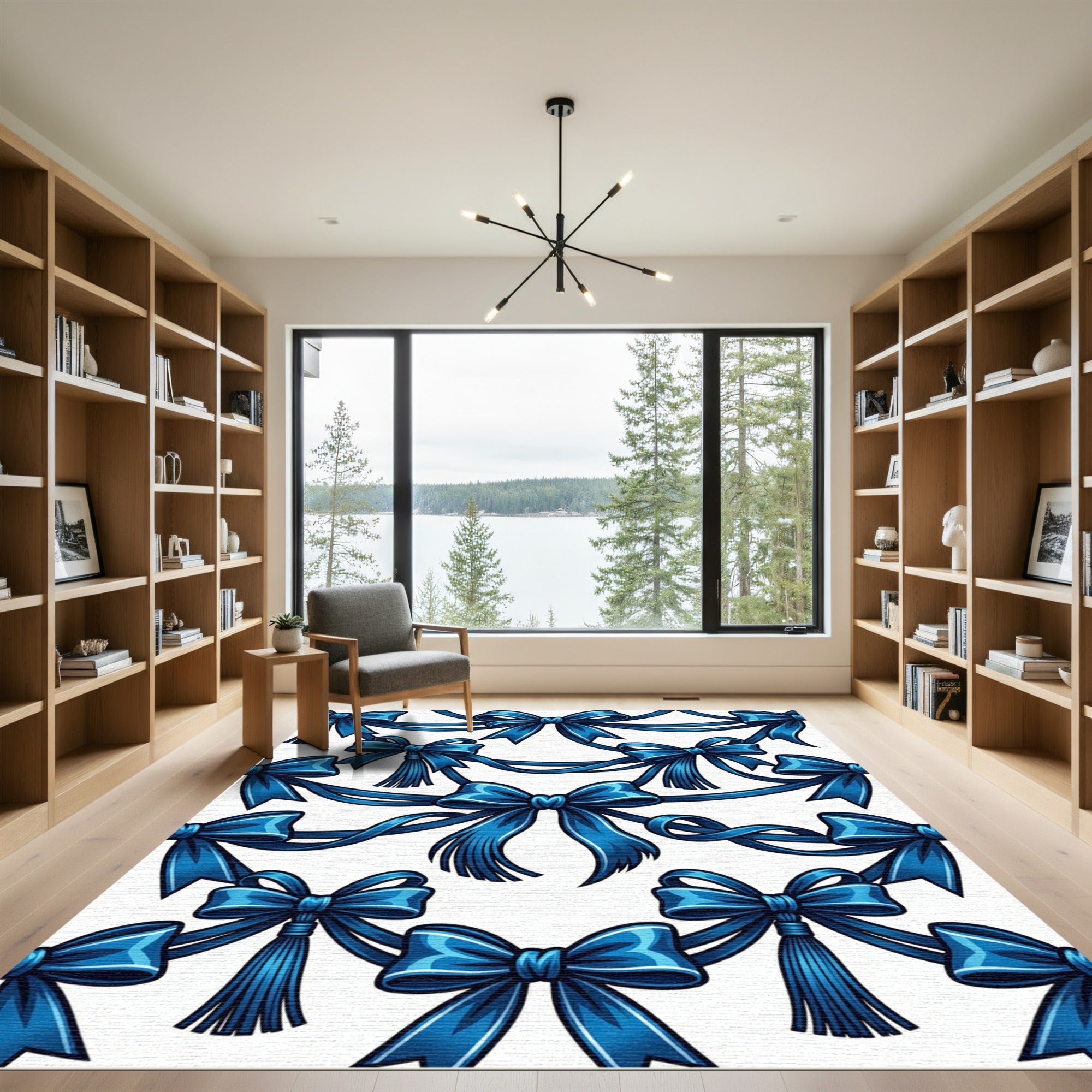 Elegant Deep Blue Bow Swag Repeat Rug