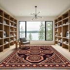 Elegant Dark Amber Octagon Medallion Tapestry Rug