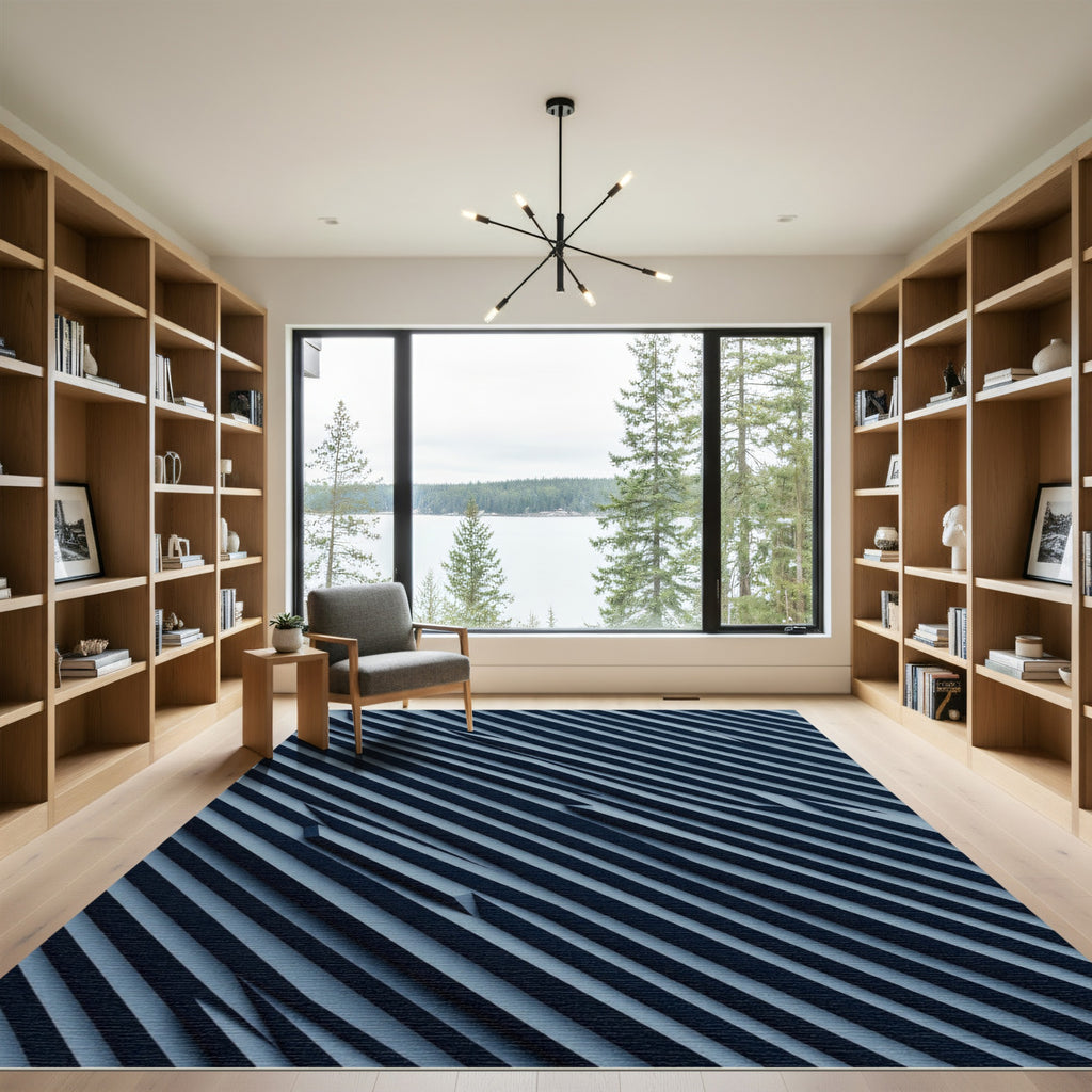 Modern Charcoal Slanted Linear Abstract Rug
