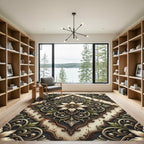 Ornate Floral Medallion Earthy Scrollwork Rug