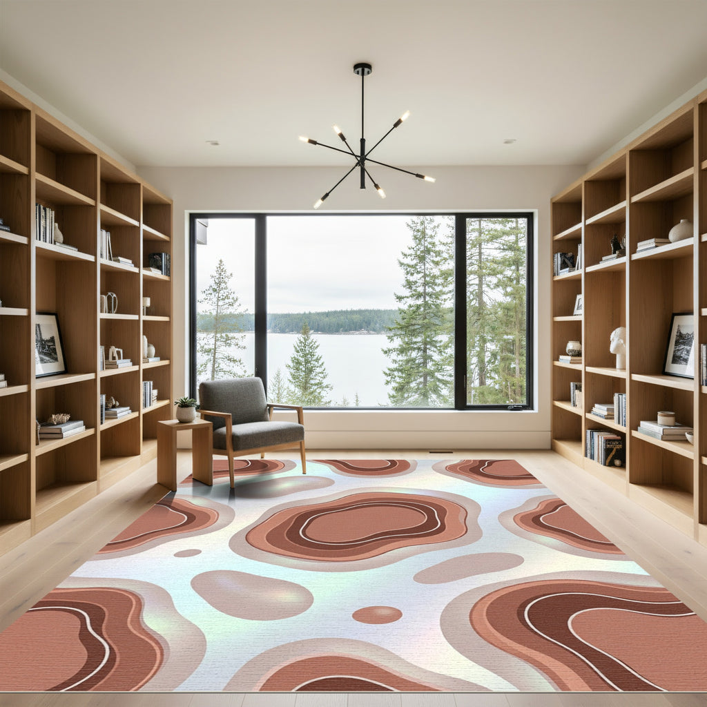 Earthy Terracotta Abstract Layered Contour Rug