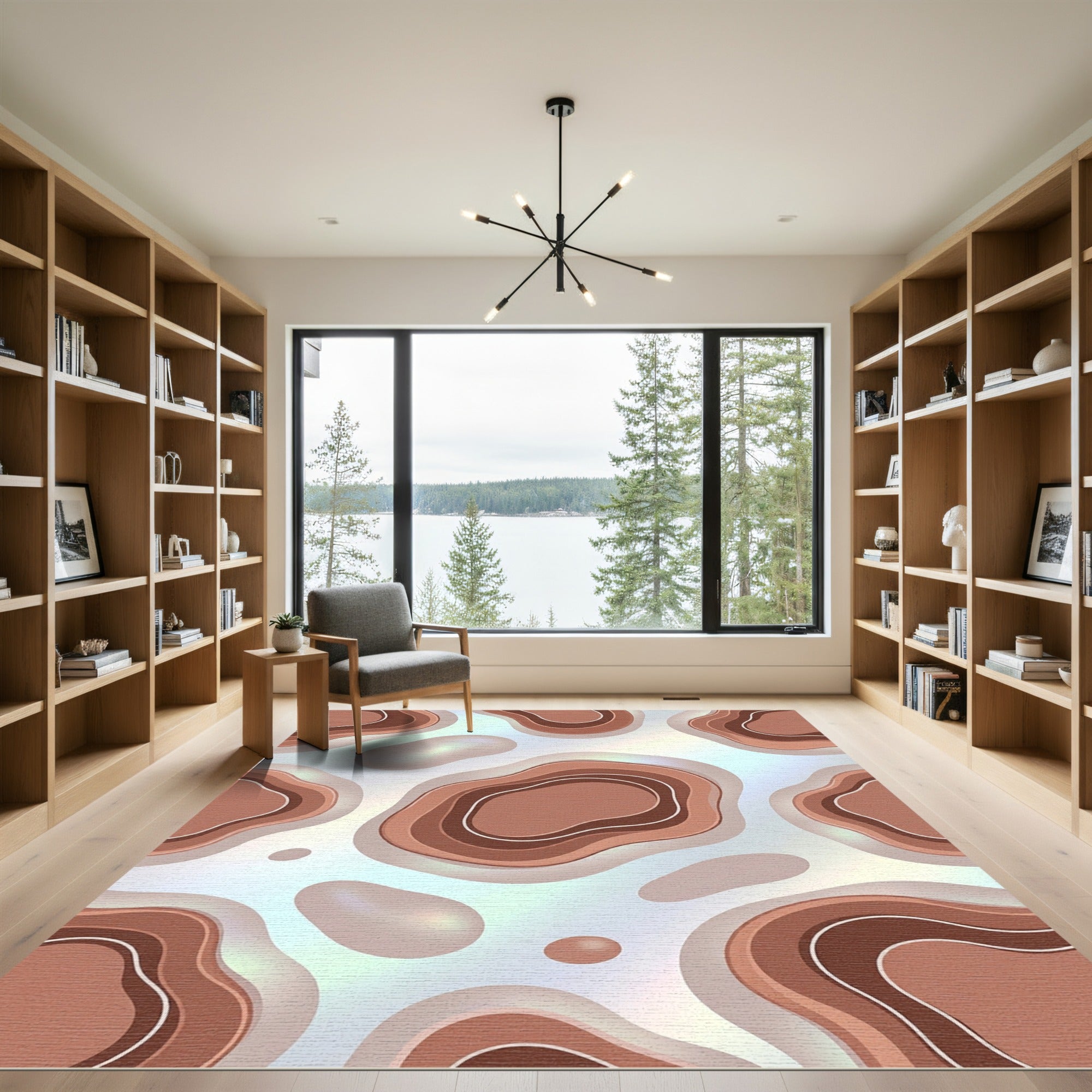 Earthy Terracotta Abstract Layered Contour Rug