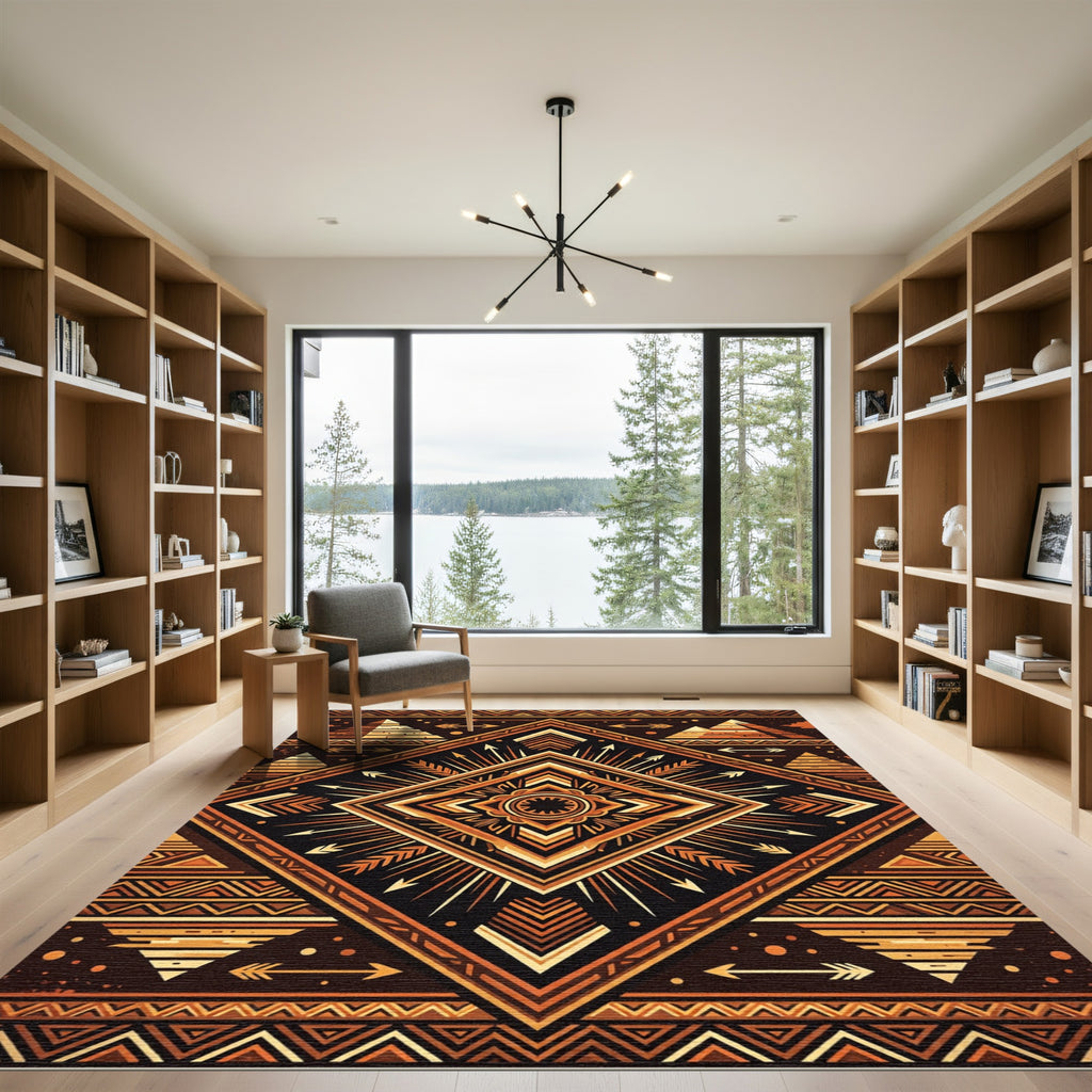 Geometric Copper Pyramid Sunburst Rug