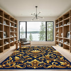 Gold Shell Baroque Scroll Navy Rug