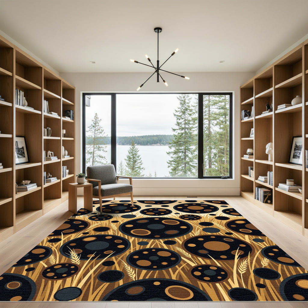 Celestial Wheat Field Abstract Gold Rug