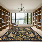 Golden Rose Vine Bordered Botanical Medallion Rug