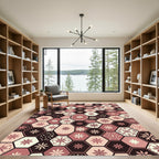 Earthy Rose Geometric Hexagon Floral Rug