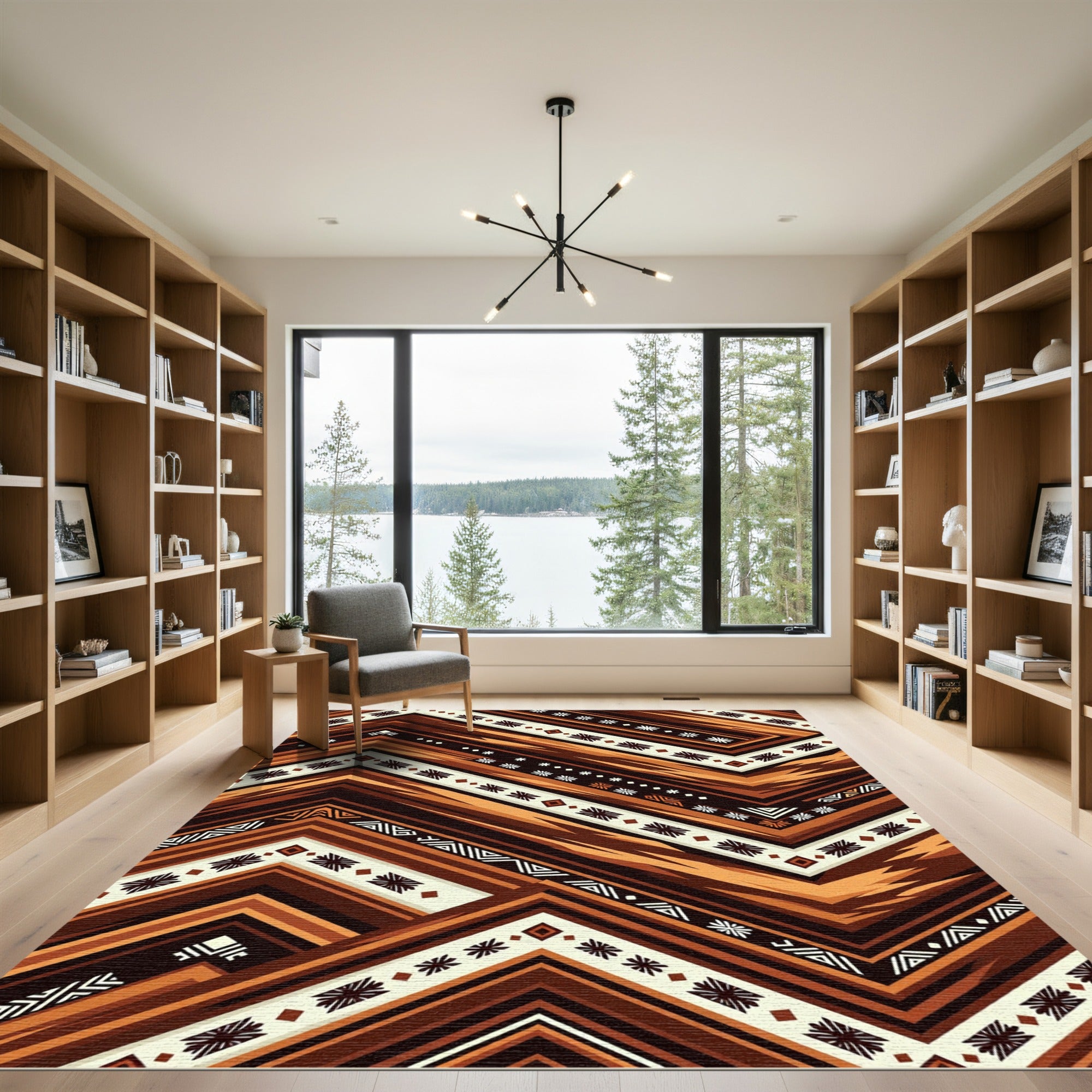 Earthy Brown Geometric Chevron Tribal Rug