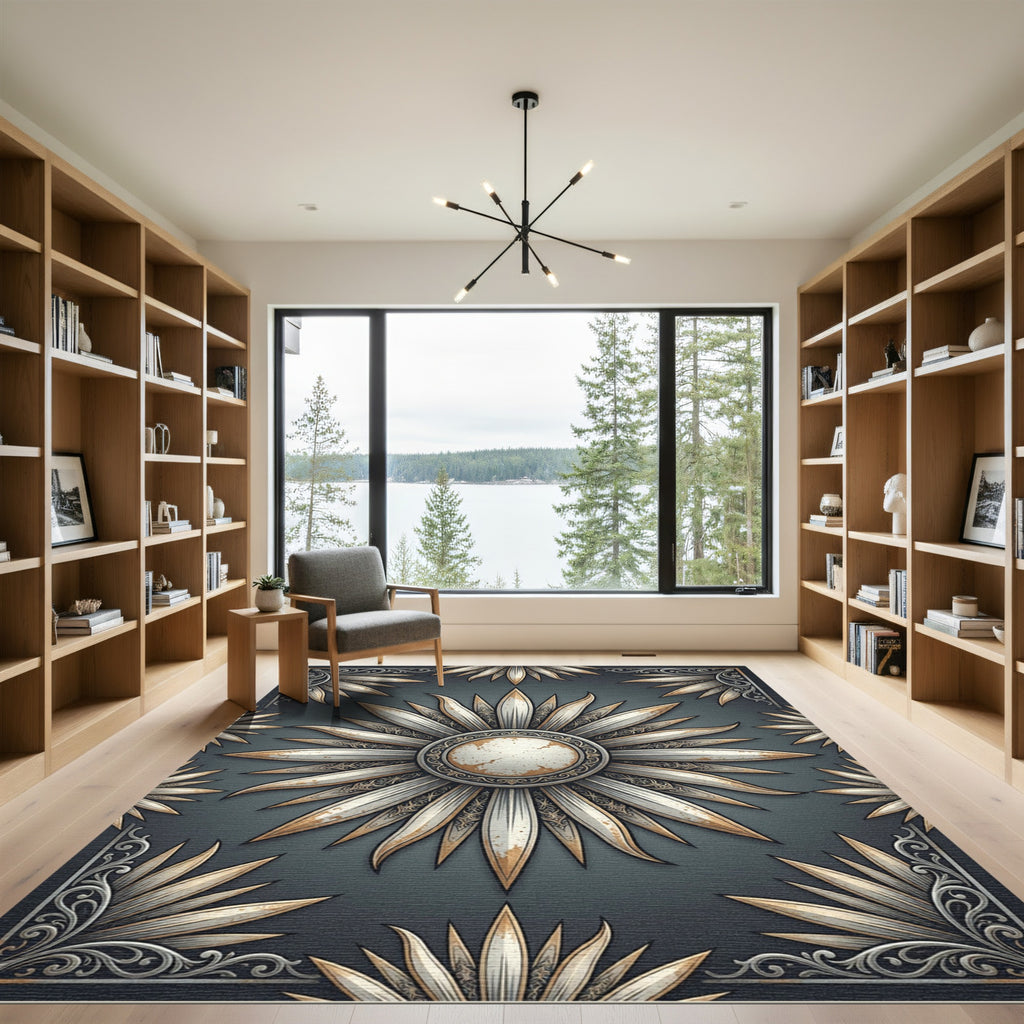 Gilded Starburst Medallion Slate Art Rug