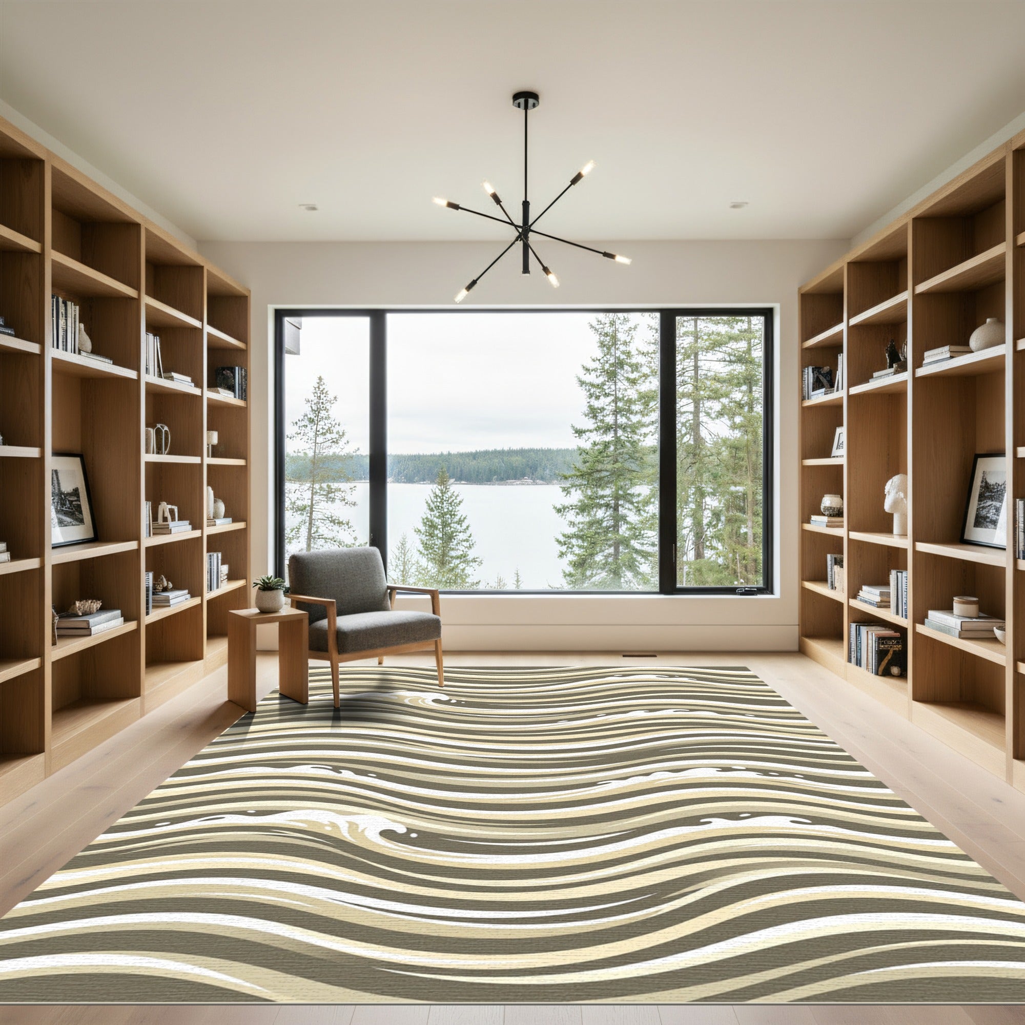 Neutral Earthy Tone Abstract Wavy Lines Rug