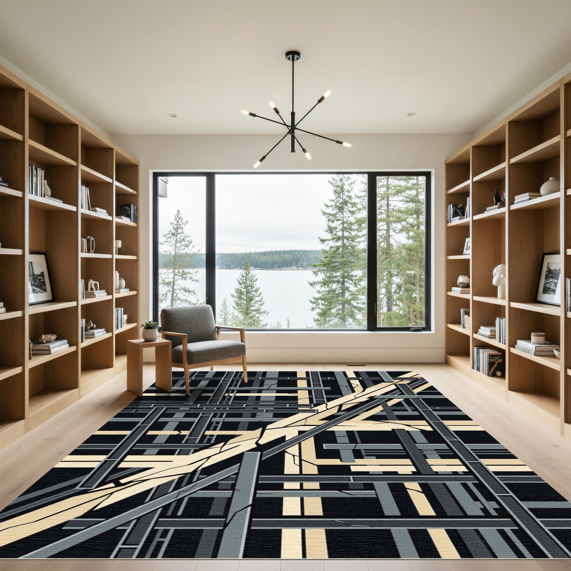 Industrial Geometric Beam Grid Structure Rug