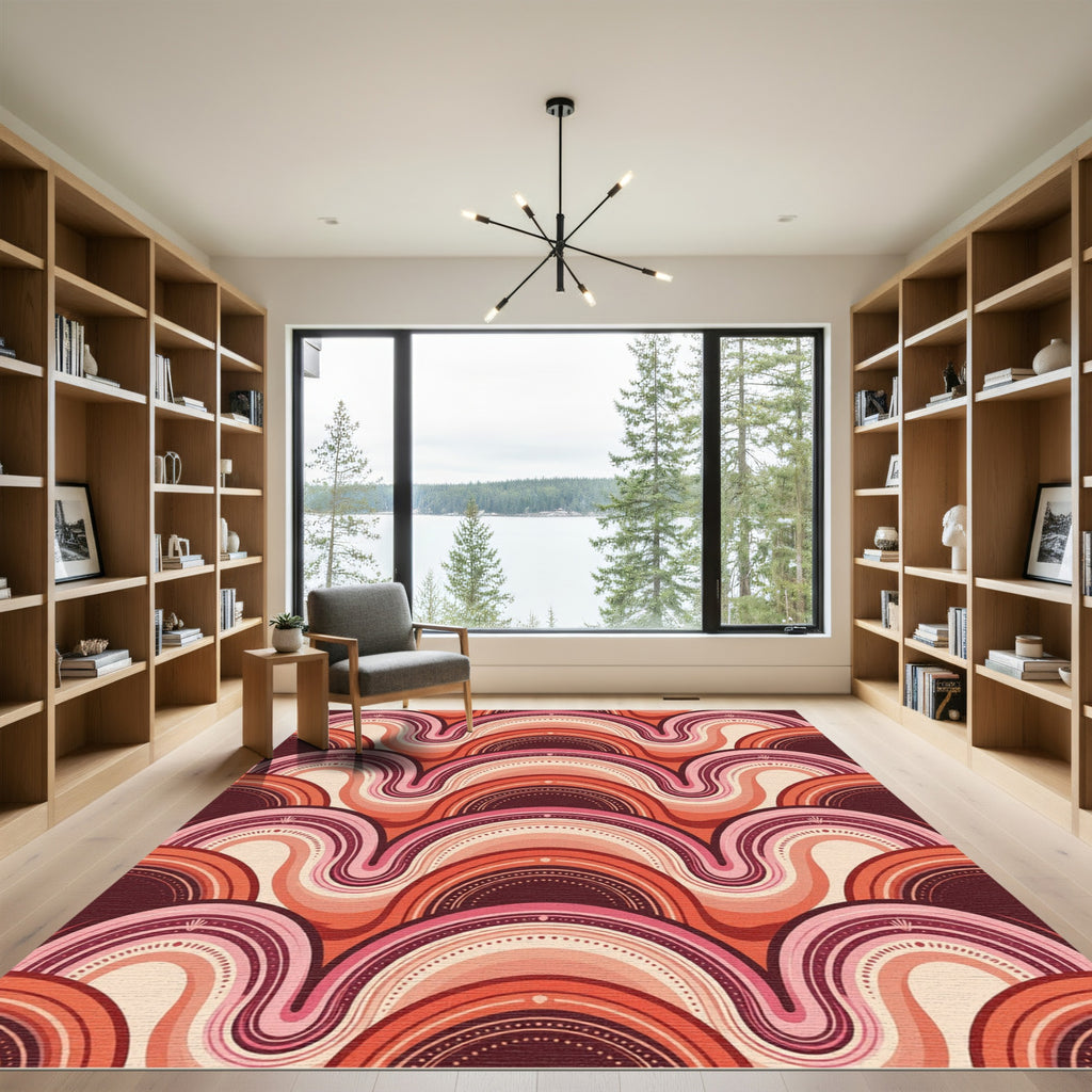 Retro Terracotta Curved Arch Wave Rug