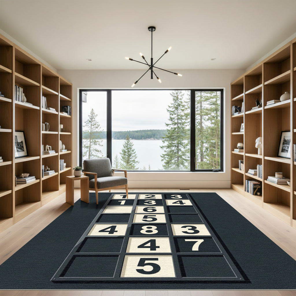 Contemporary Monochrome Grid Numerical Art Rug