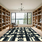 Monochrome Plaid Paw Print Rug