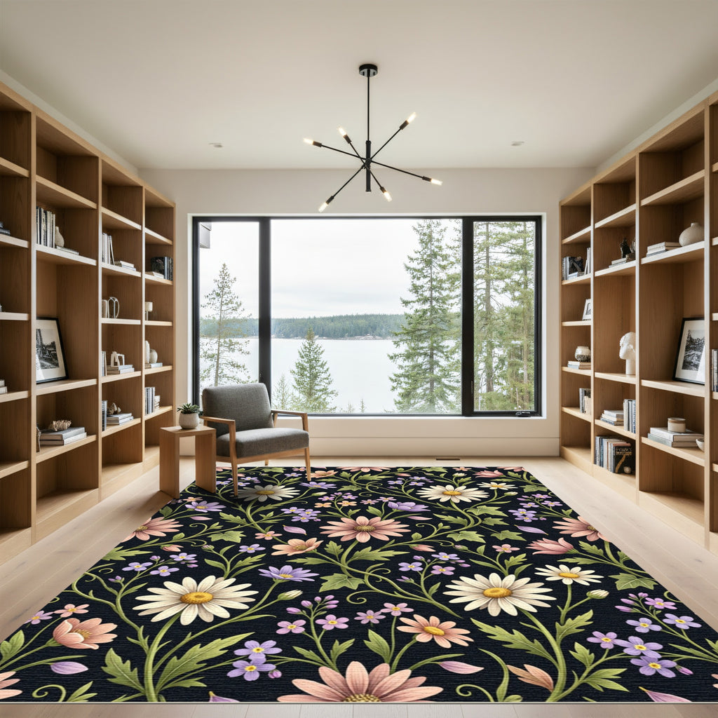 Vintage Daisy Meadow Floral Pattern Rug