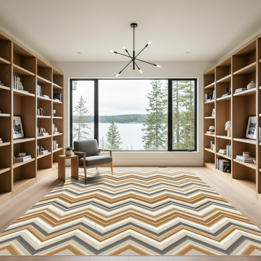 Modern Earthy Chevron Zigzag Area Rug