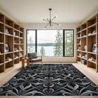 Intricate Gray Floral Lattice Rug