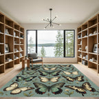 Ethereal Sage Butterfly Botanical Collage Rug