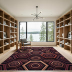 Geometric Crimson Octagon Hexagon Layered Art Rug