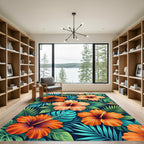 Vibrant Radiant Orange Tropical Hibiscus Rug