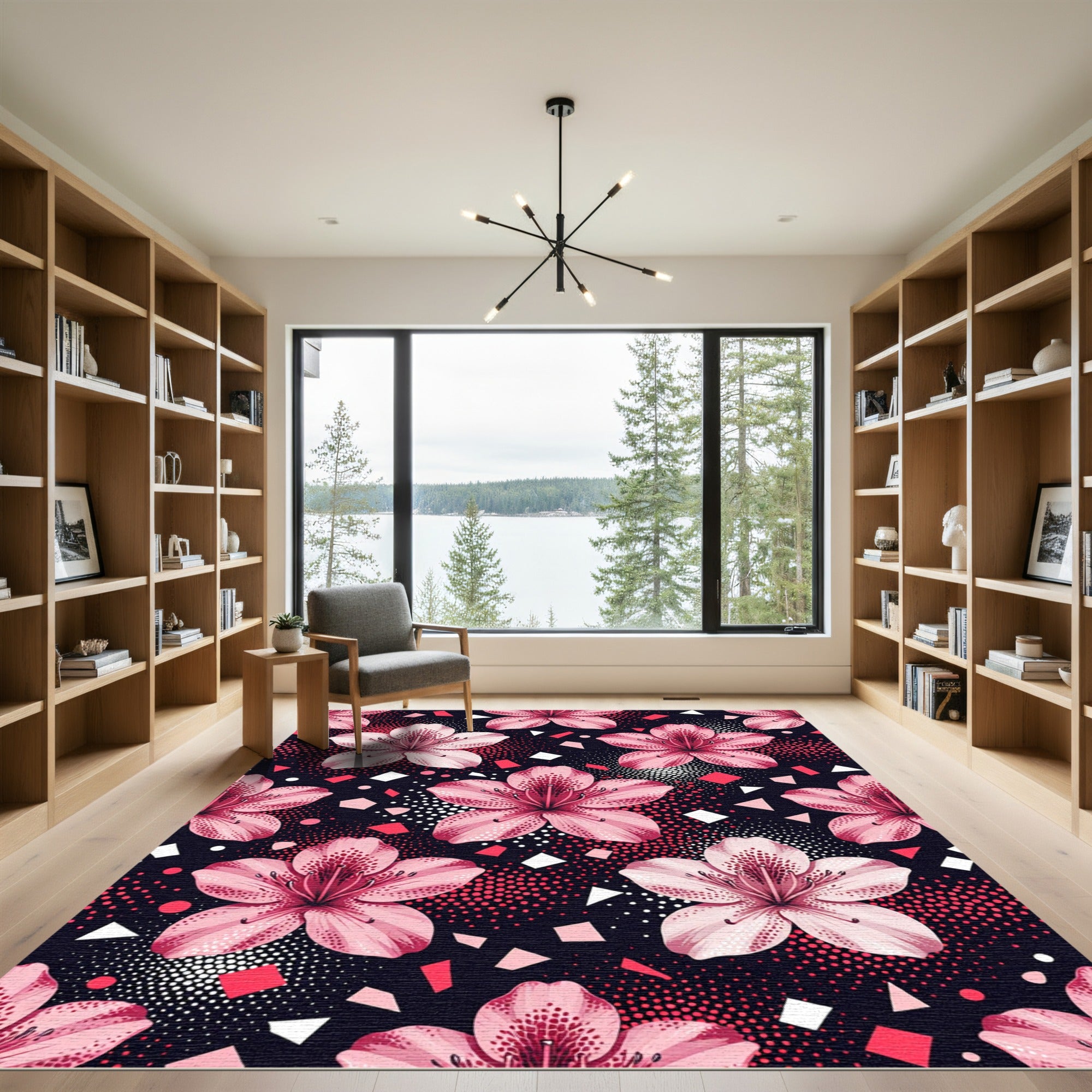 Pink Blossom Confetti Geometric Pattern Rug