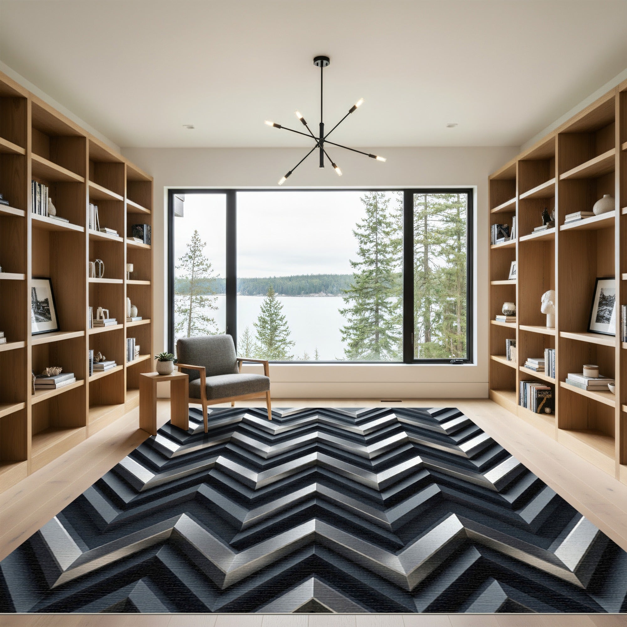 Modern Sharp Gray Chevron Geometric Rug
