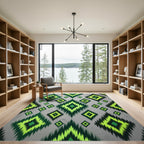 Vibrant Neon Green Ikat Diamond Rug