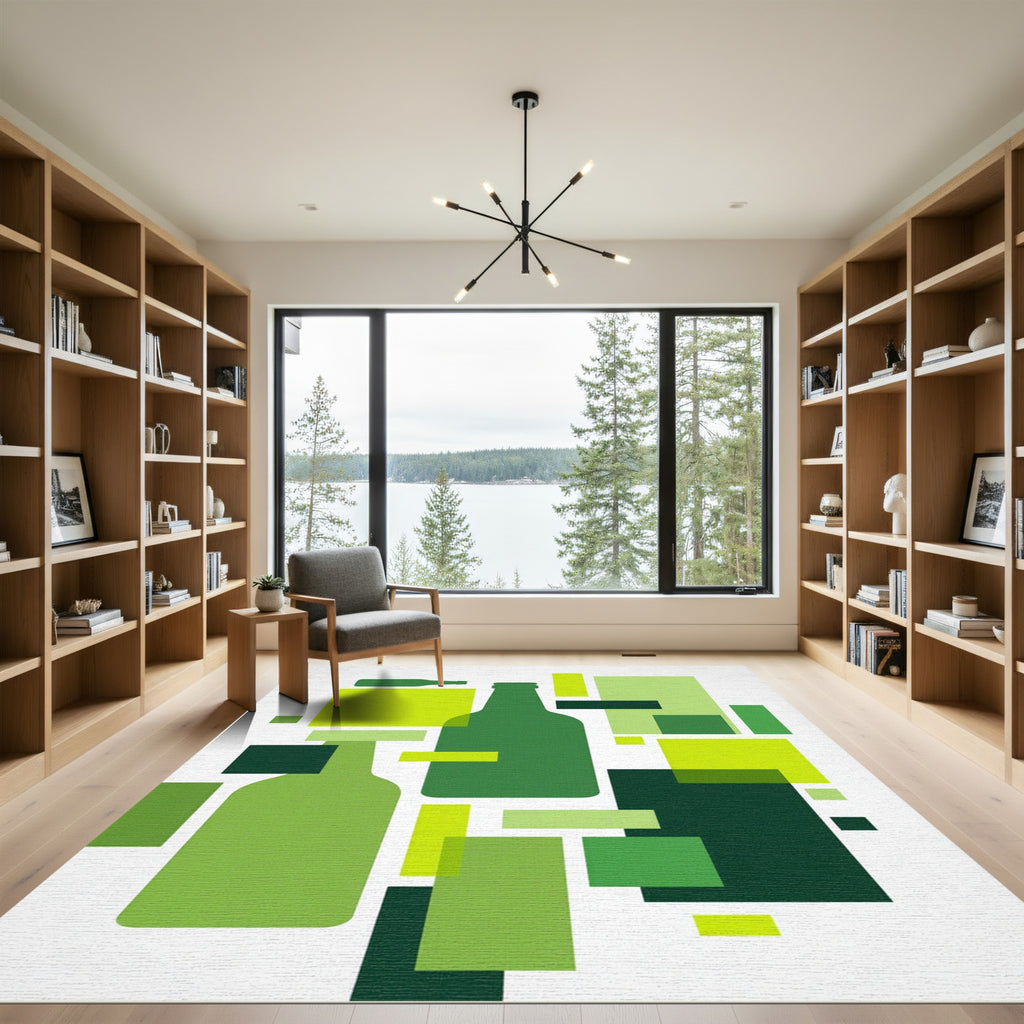 Abstract Geometric Green Bottle Composition Rug