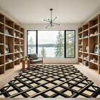 Sophisticated Beige Black Intersecting Grid Rug