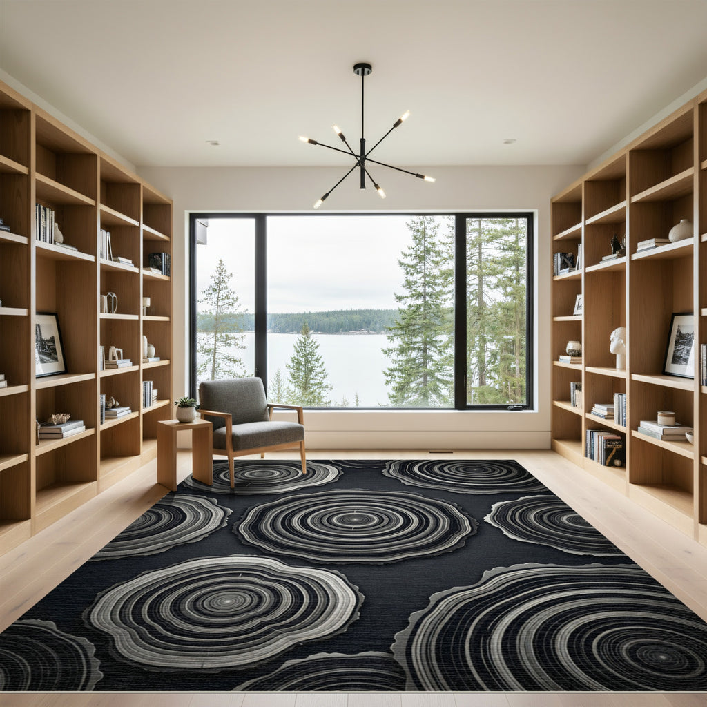 Monochrome Wood Grain Rings Rug