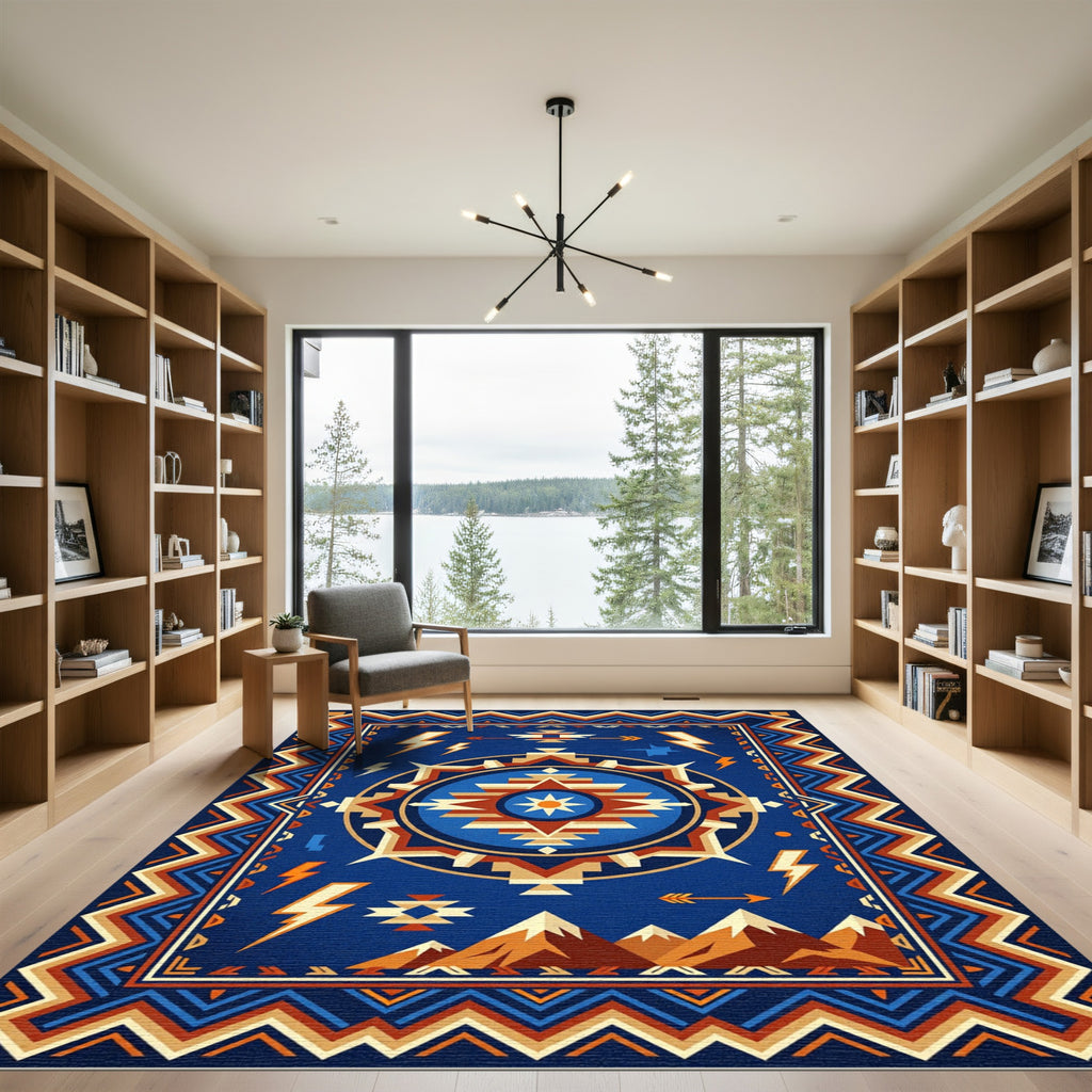 Geometric Sun Mountain Lightning Tribal Rug