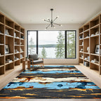 Textured Blue Wood Grain Splatter Rug