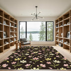 Dark Floral Garden Blossom Arrangement Rug