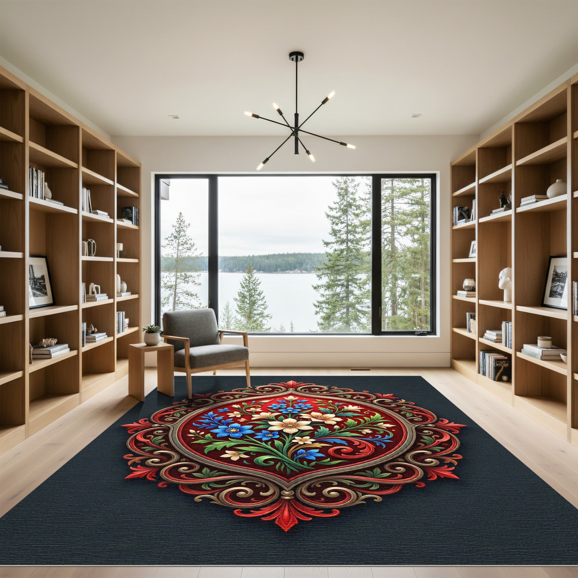 Elegant Crimson Floral Medallion Medley Rug