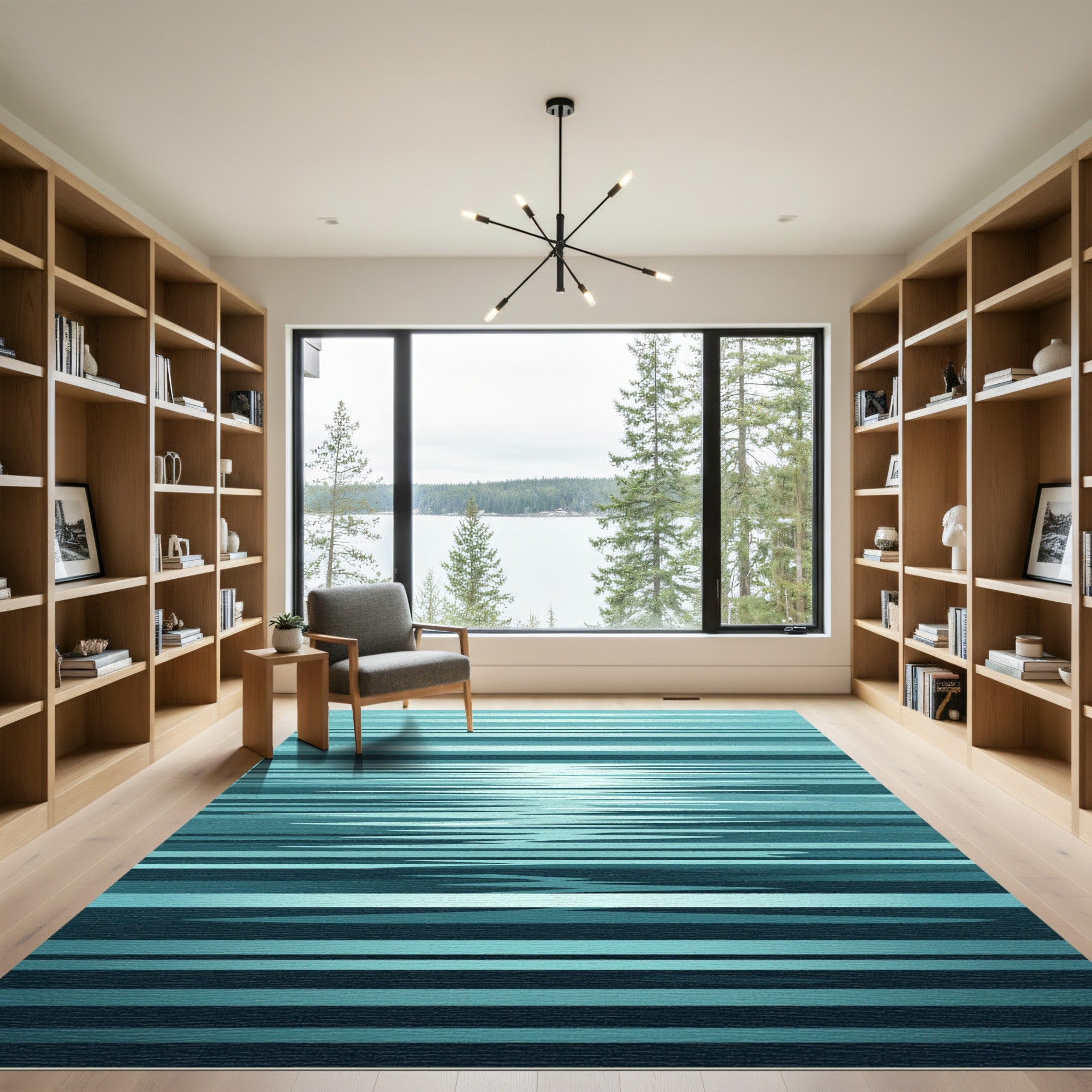 Cool Blue Horizontal Reflection Lines Rug
