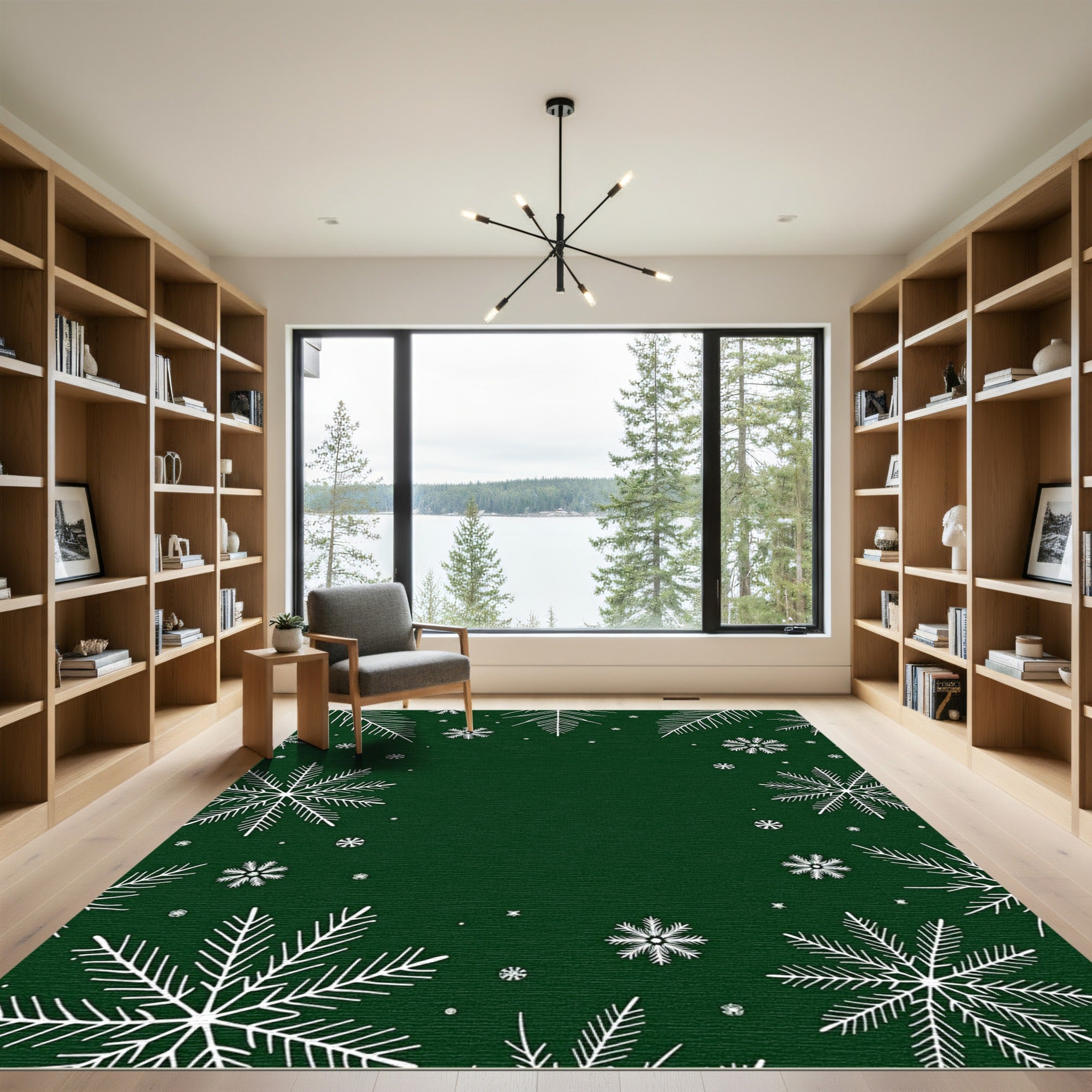 Evergreen White Snowflake Border Rug