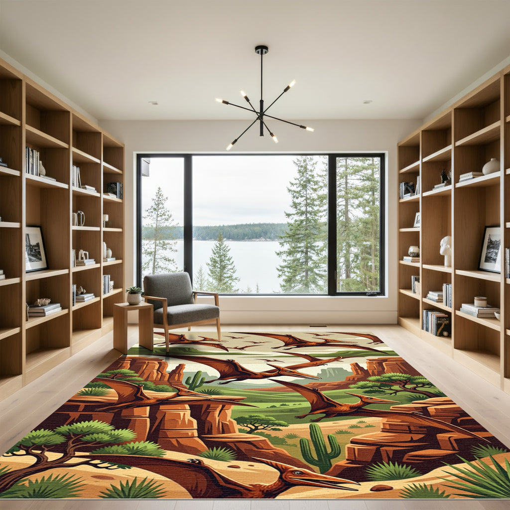 Prehistoric Pterodactyl Canyon Landscape Art Rug