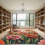 Vibrant Red Poppy Field Botanical Rug