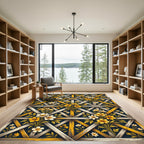 Golden Floral Trellis Lattice Rug