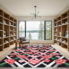Pink Carnation Hearts on Lattice Gingham Rug