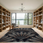 Art Deco Black Feather Fan Accent Rug