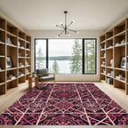 Ornate Crimson Floral Lattice Rug
