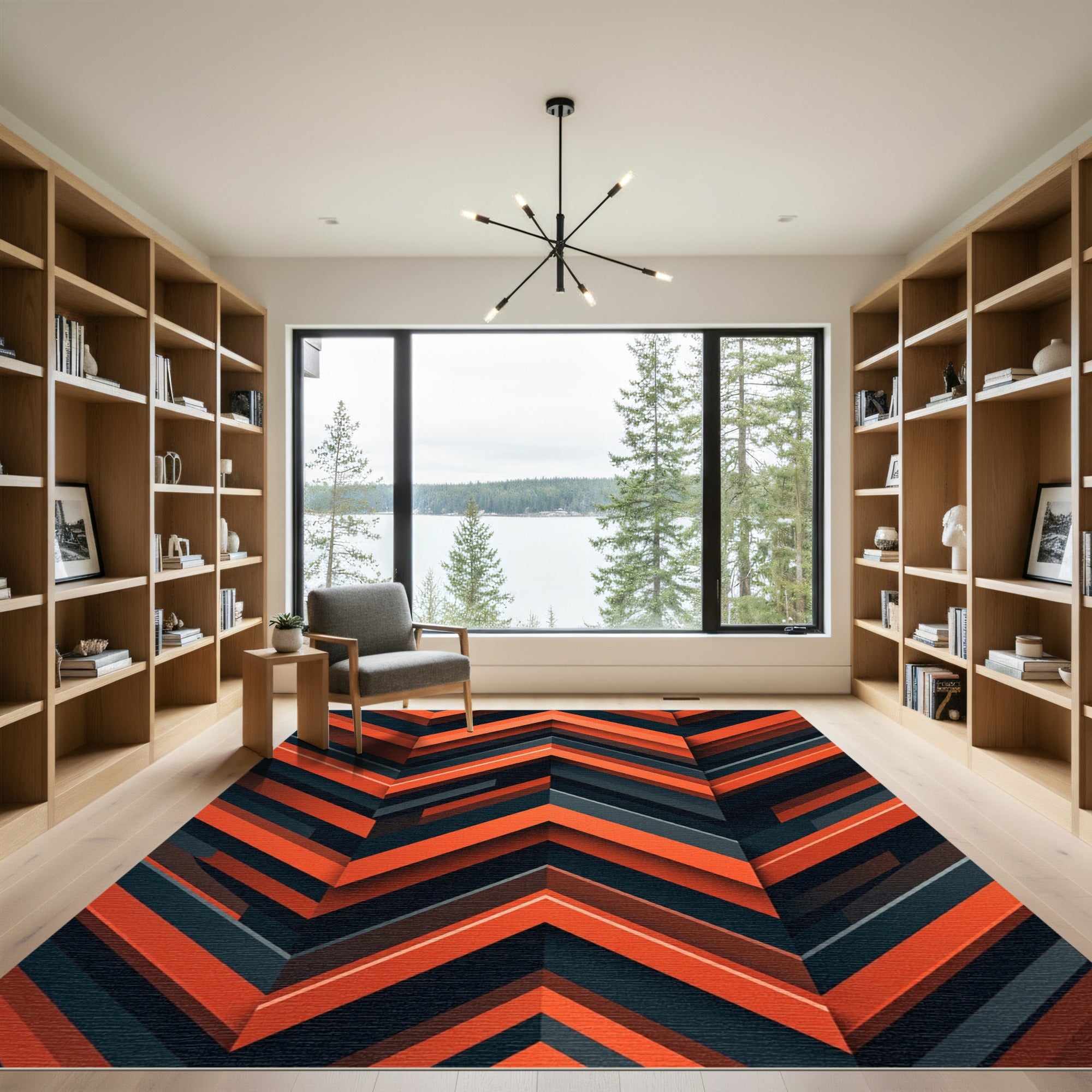 Modern Bold Orange Charcoal Chevron Rug