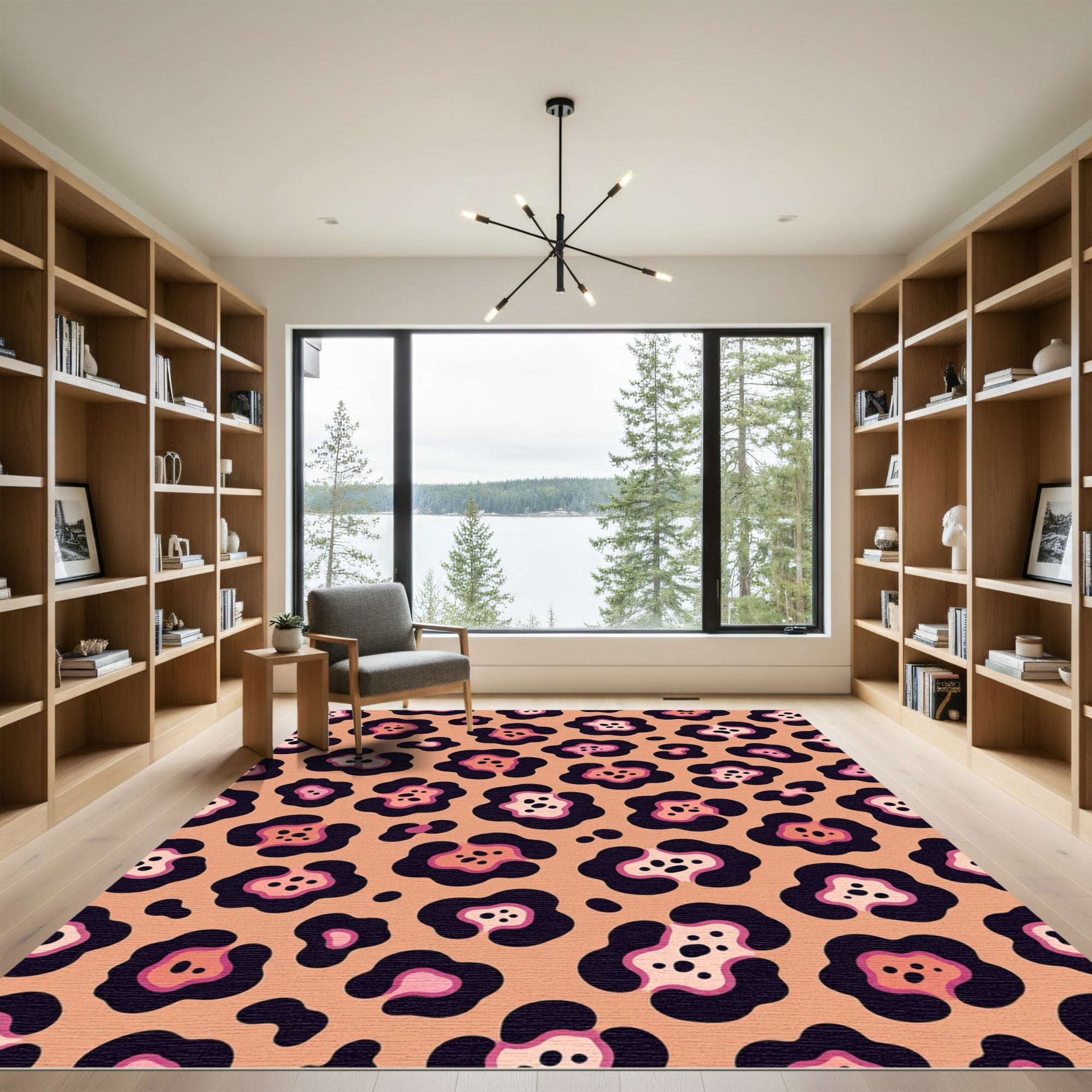 Playful Peach and Pink Abstract Leopard Rug