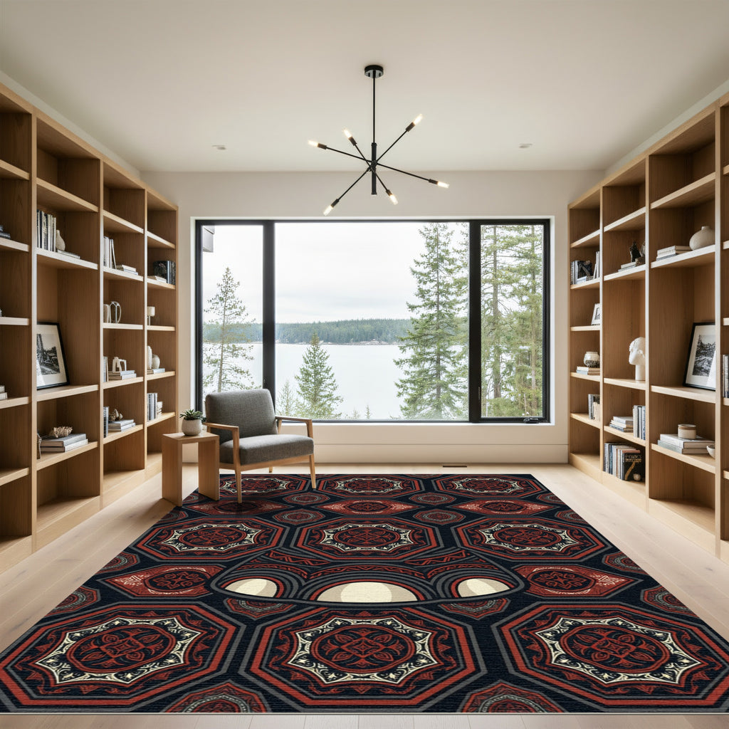 Tribal Crimson Hexagon Elephant Foot Rug
