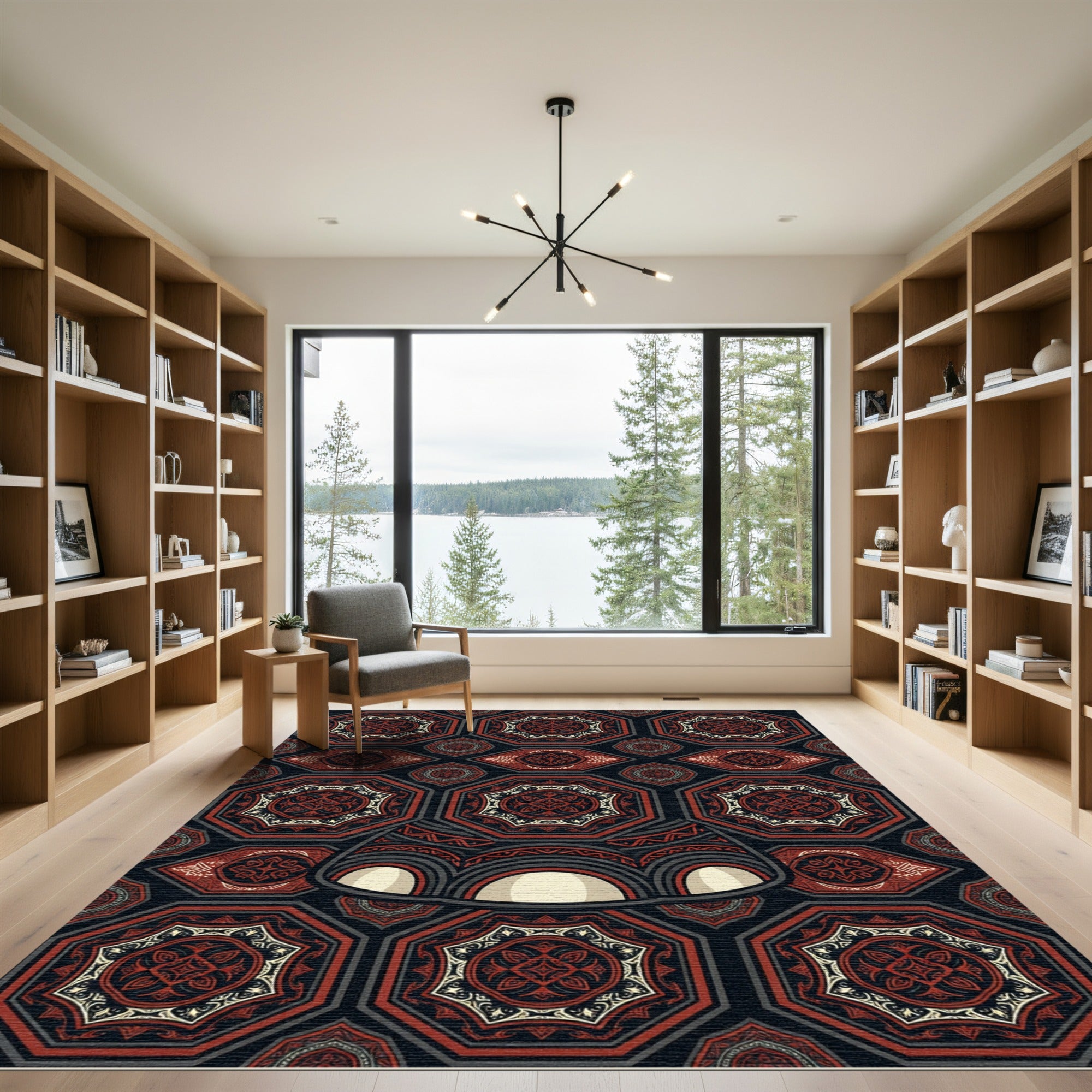 Tribal Crimson Hexagon Elephant Foot Rug