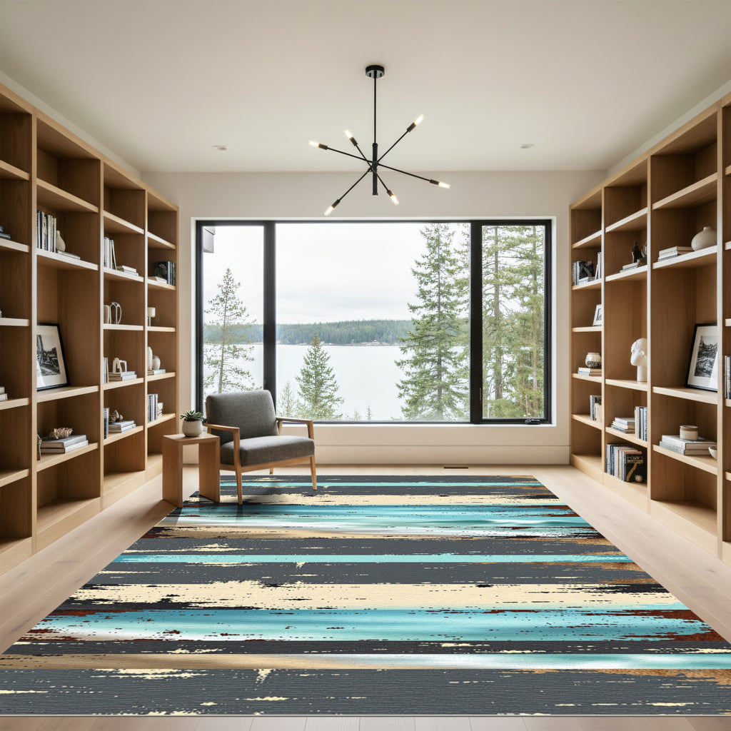 Coastal Distressed Horizontal Beach Stripe Rug